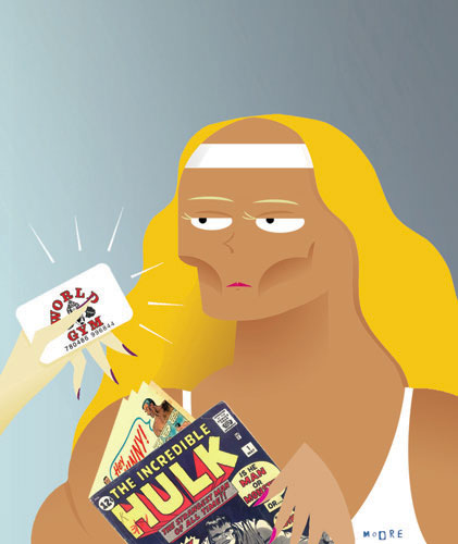 Healthsmart magazine illustration accompanying humorous article about being a member of a Gym.